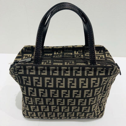 Fendi Mini Handbag 8bn105 Zucca Pattern Pouch Brown Canvas Xleather Ladies