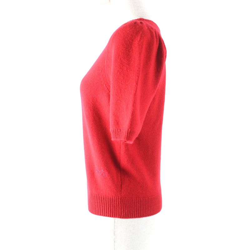 Celine 2a65p152i 100% Cashmere Sulky Embroidery Crew Neck Short Sleeve Knit