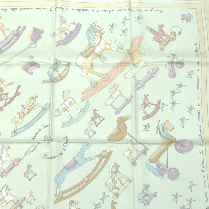 Hermes Carre 90 Raconte Moi Le Cheval Talking About Horses Beige Scarf 100% Silk