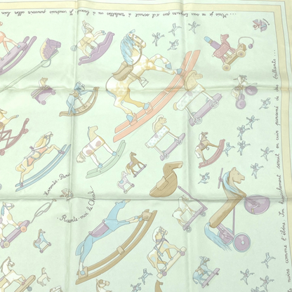 Hermes Carre 90 Raconte Moi Le Cheval Talking About Horses Beige Scarf 100% Silk