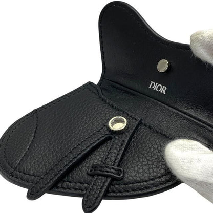 Christian DIOR Saddle Pouch Mini Accessories Coin Case Fold Logo Leather Black