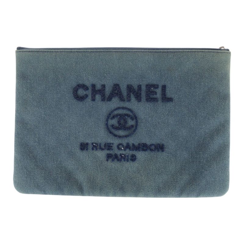 Chanel Deauville Sequined Blue Denim A80117 Clutch Bag Pouch Ladies 505121
