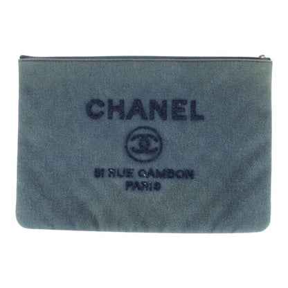 Chanel Deauville Sequined Blue Denim A80117 Clutch Bag Pouch Ladies 505121