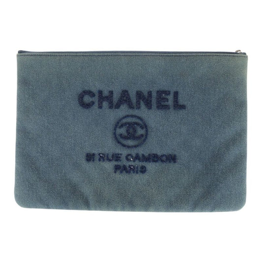 Chanel Deauville Sequined Blue Denim A80117 Clutch Bag Pouch Ladies 505121