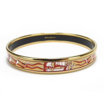 Hermes Bracelet Emile PM Metal Cloisonne Multicolor Gold Red Sailboat Engraved