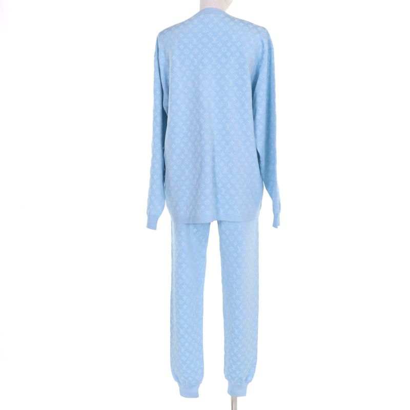 Louis Vuitton 24SS Silk Monogram Jacquard Top Jogging Pants Setup Light Blue S