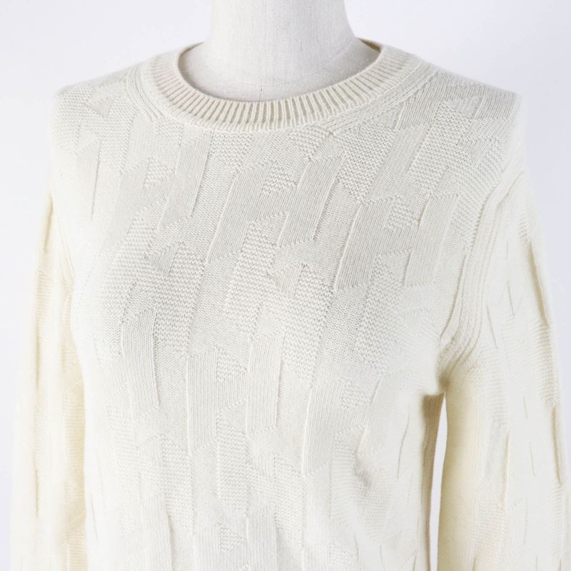 Hermes 23AW 3h2617d4 Wool H Motif Crewneck Long Sleeve Knit Pullover Ivory 34