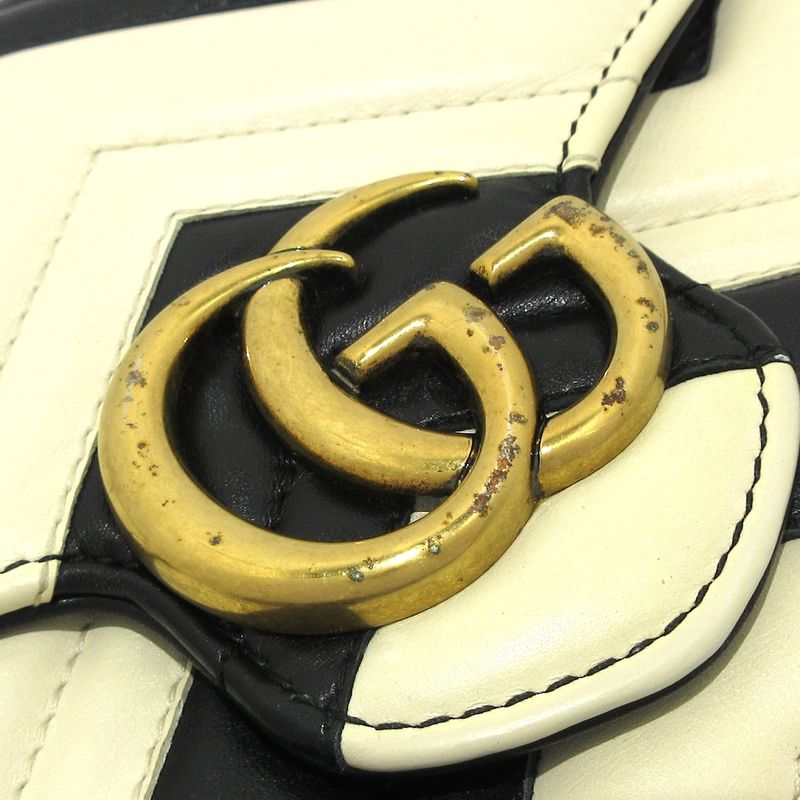 Gucci Wallet GG Marmont 474575 White And Black Chain Wallet Leather