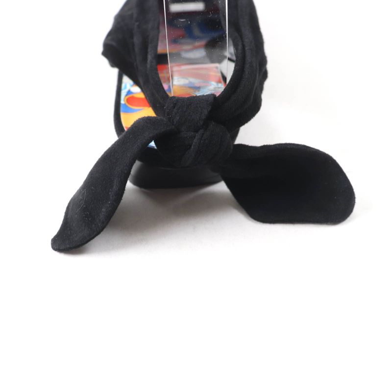 Hermes Eva Ballerina Suede Leather Ribbon Ballet Shoes Flat Pumps Black 37 With