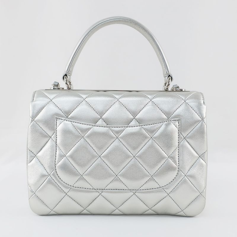 Chanel Trendy CC Top Handle Flap Bag 2WAY Shoulder Bag Silver Color
