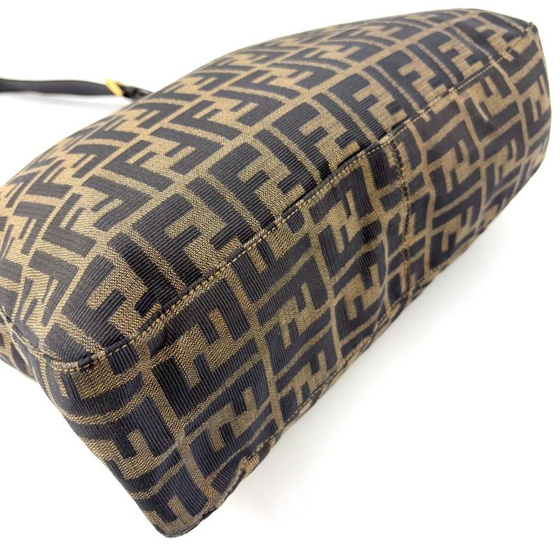 Fendi Zucca Leather And Canvas Brown And Black Shoulder Bag Gold