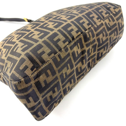 Fendi Zucca Leather And Canvas Brown And Black Shoulder Bag Gold