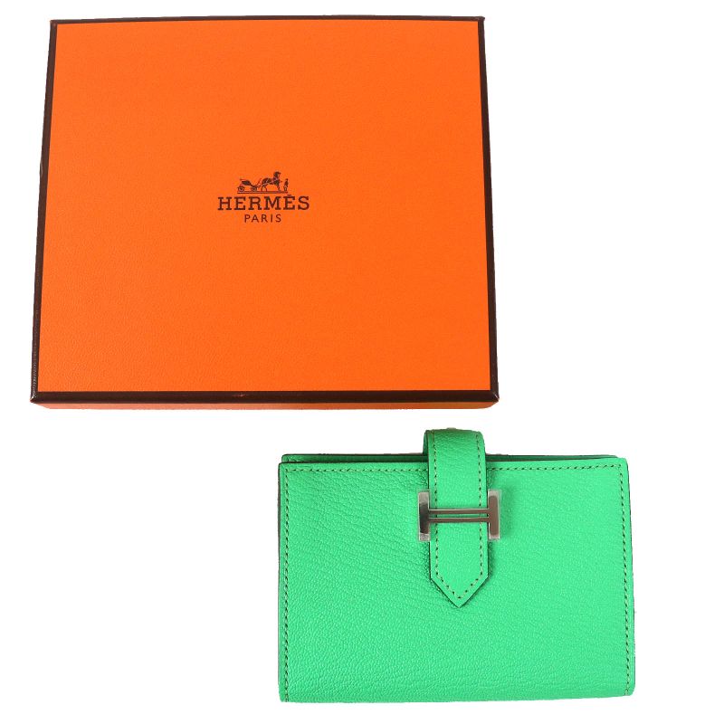 Hermes Bearn Mini Vert Comic Silver Hardware Chevre Misol Bifold Card Case