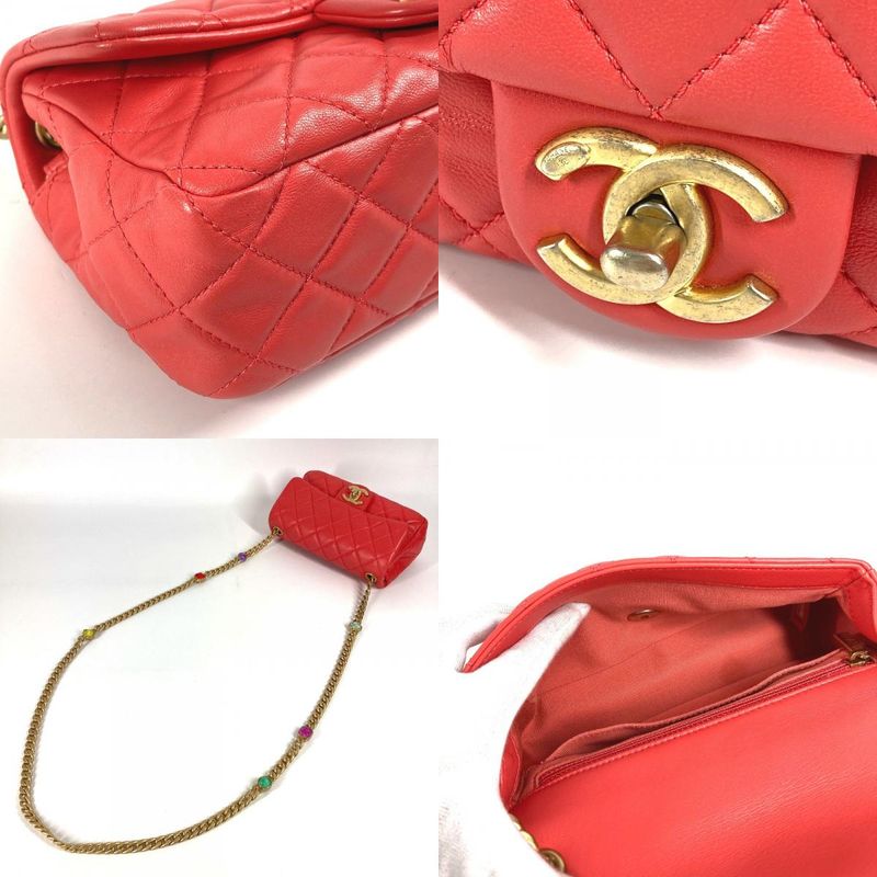 Chanel Shoulder Bag CC Coco Mark Matelasse With Bijoux As2380 Lambskin Red