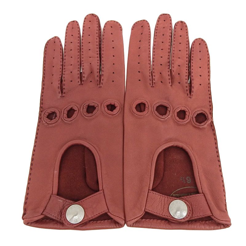 Hermes Lamb Leather Serie Button Perforated Driving Gloves Bordeaux 6.5 Made