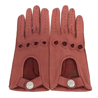 Hermes Lamb Leather Serie Button Perforated Driving Gloves Bordeaux 6.5 Made