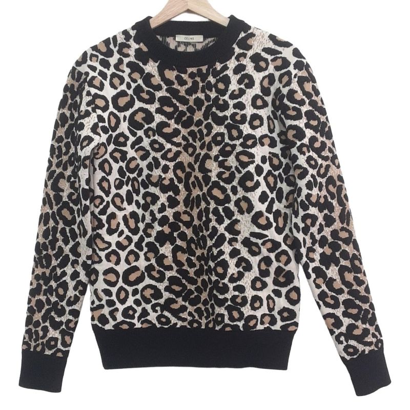 Celine Long Sleeve Sweater Size S Women's - Ivory Beige And Black Crew Neck /