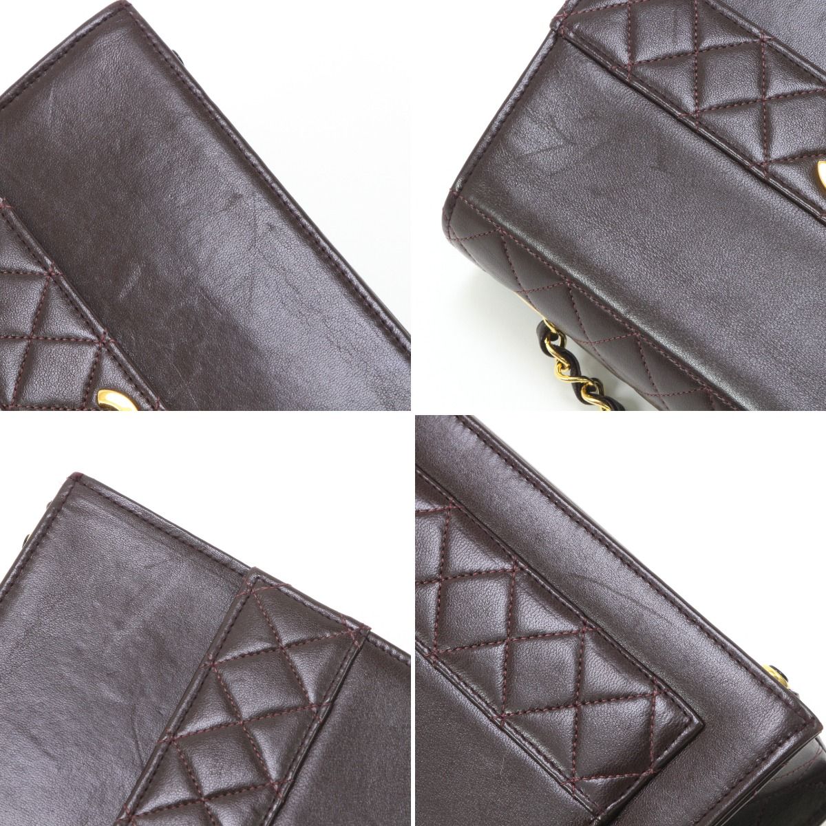 Chanel Matelasse Shoulder Bag Leather Dark Brown
