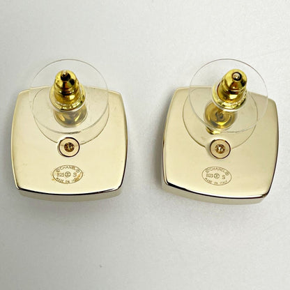 Chanel Cocomark Aba746 Champagne Gold Earrings Square Rhinestone Fake Pearl