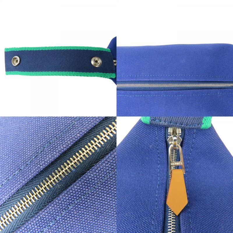 Hermes Pouch Bride-a-black PM Cotton Navy Green Silver Hardware Everyday Use