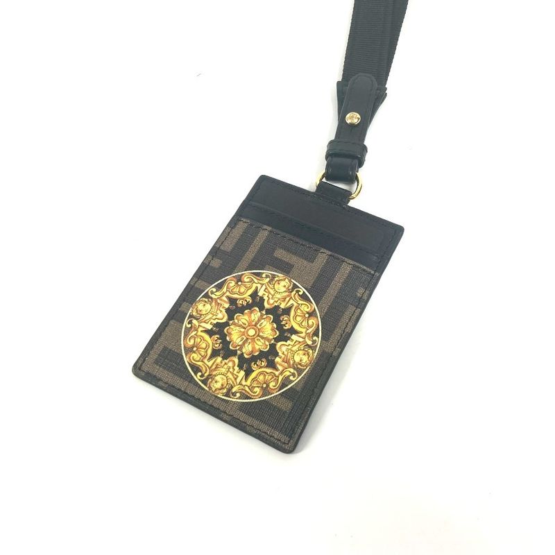 Fendi Card Case Logo Fendace Zucca PVC Brown