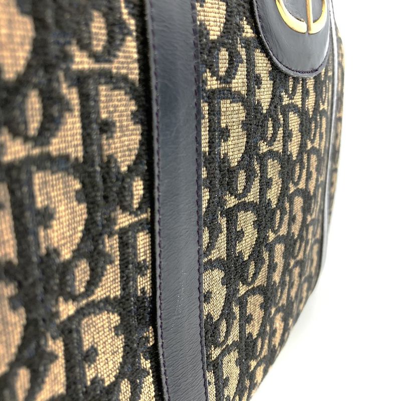 DIOR Handbag Vintage Boston Bag Navy Blue Canvas Trotter Women Men