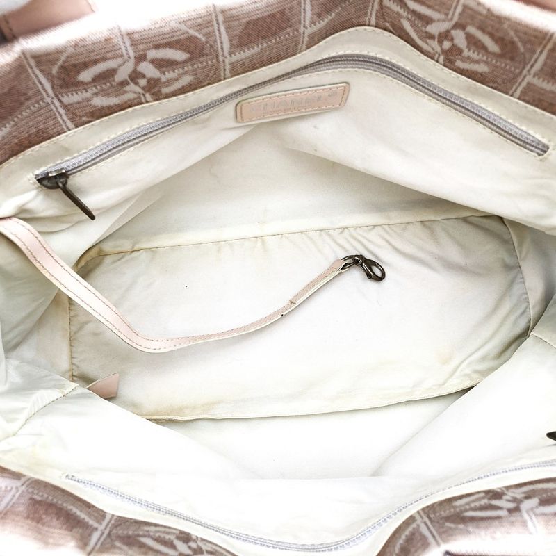 Chanel New Travel PM Tote Bag One Shoulder Nylon Leather Metallic Pink Beige