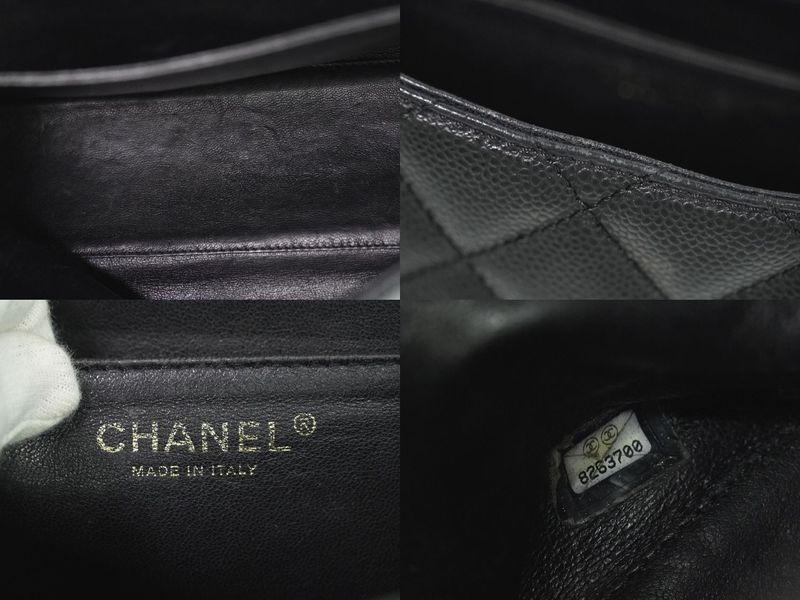 Authentic Chanel Coco Mark Matelasse Turnlock Handbag Caviar Skin Leather Black