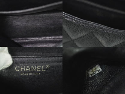 Authentic Chanel Coco Mark Matelasse Turnlock Handbag Caviar Skin Leather Black