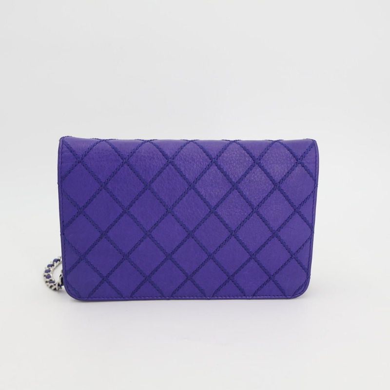 Chanel Chain Wallet Shoulder Bag Women Leather Blue