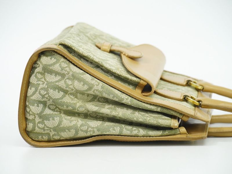 Authentic Christian DIOR Trotter Handbag Canvas Leather Khaki Beige Trotter Bag