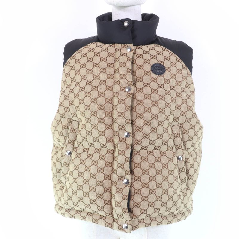 Gucci 23SS 717547 GG Cotton Canvas Down Vest Brownish 38 With Hanger And