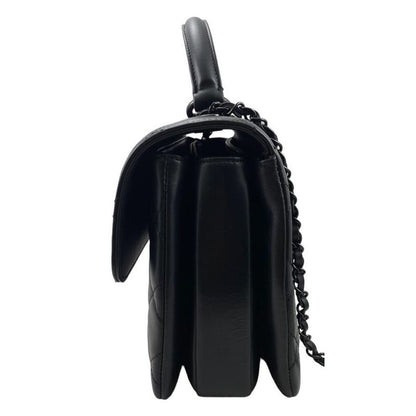 Chanel A92236 Top Handle Flap Bag Lambskin Black Random Plate Handbag Shoulder