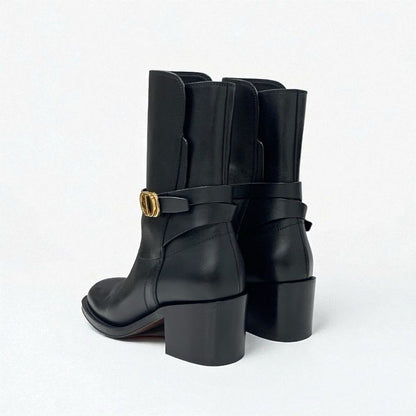 Christian Dior Empreinte Boots Short Shoes Leather Black Gold Belt Logo