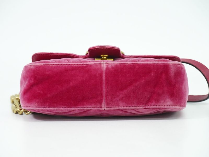 Authentic Gucci GG Marmont Chain Shoulder Bag Pochette Velour Pink 446744 Bag
