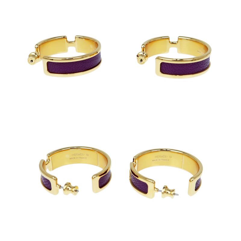 Hermes Earrings Olympe Anemone Gold Hardware Purple Pair Of Accessories