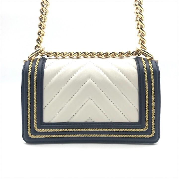 Chanel CC Logo Stitch Lambskin Bicolor Chain Shoulder Bag