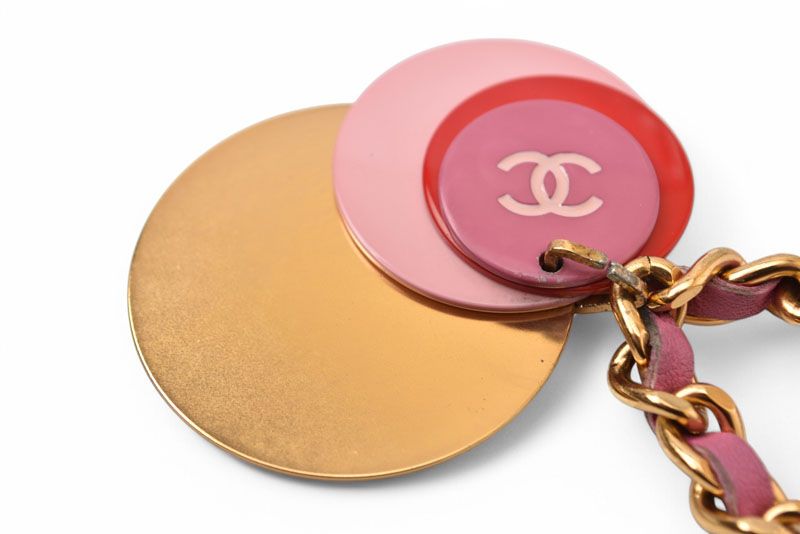 Chanel Bangle Chain Bracelet Chanel CC Coco Mark Pink Multi Gold 01
