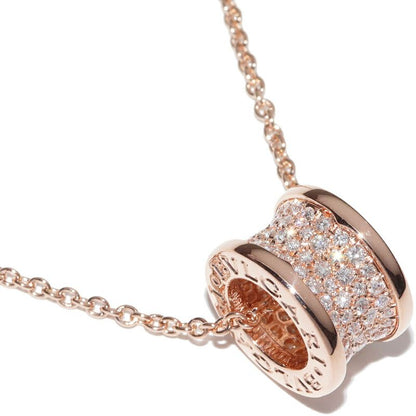 Bulgari Pendant Necklace 18K Pink Gold Pave Diamonds (total 087ct) Bzero1