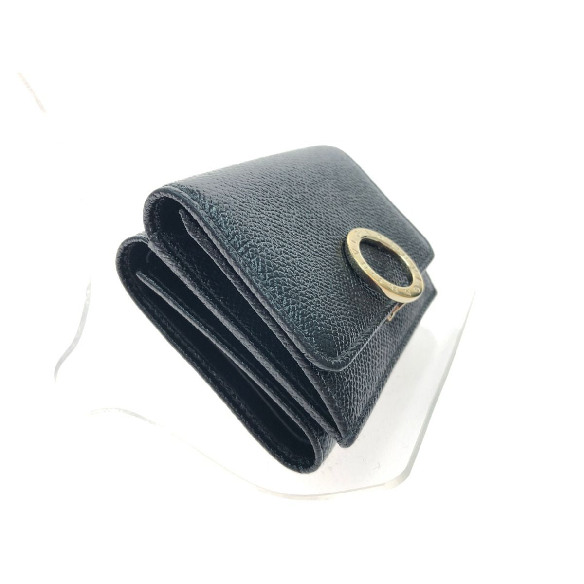 Bvlgari Women's Trifold Wallet Compact Wallet Leather Black