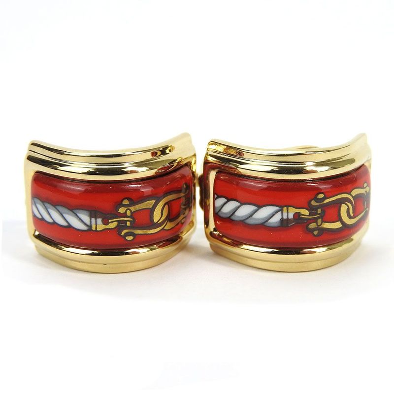 Hermes Earring Emile Cloisonne Red Gold GP Plated Jewelry Accessories Jewelry