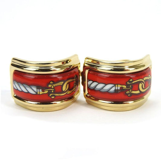 Hermes Earring Emile Cloisonne Red Gold GP Plated Jewelry Accessories Jewelry