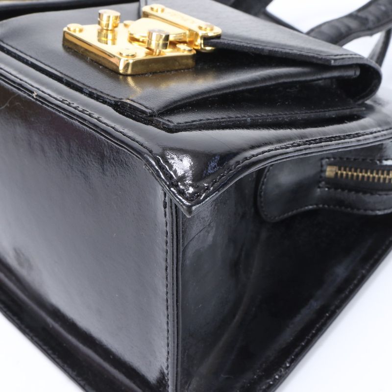 Fendi Leather 2WAY Shoulder Bag Crossbody Hand Tote Black Gold Hardware Women's