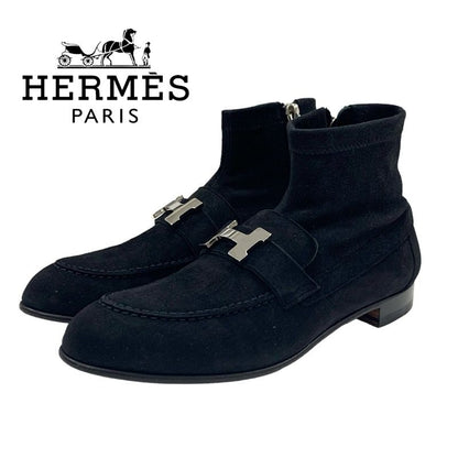 Hermes Saint Honore Boots Short Boots Shoes Suede Black Silver Constance