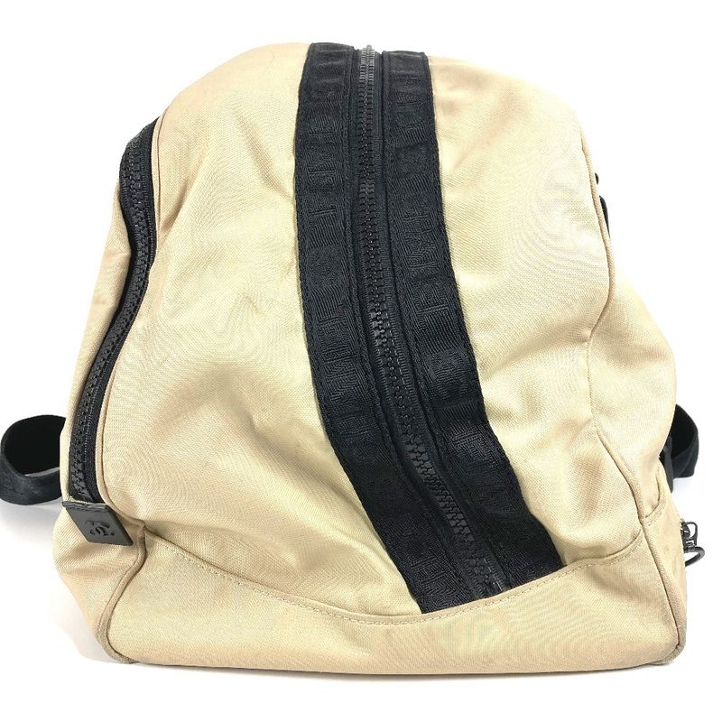 Chanel Boston Bag CC Coco Mark Logo Nylon Canvas Beige