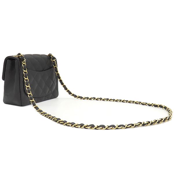 Chanel Shoulder Bag Mini Matelasse Caviar Skin Black Gold Hardware Chain