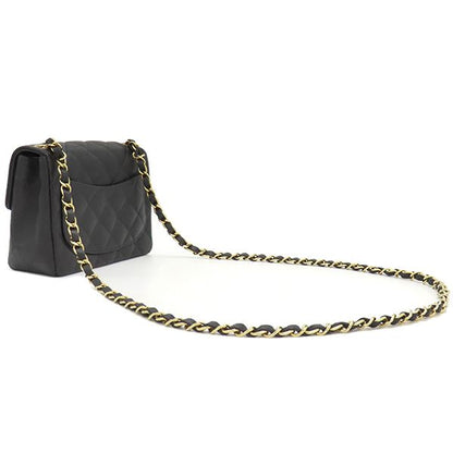 Chanel Shoulder Bag Mini Matelasse Caviar Skin Black Gold Hardware Chain