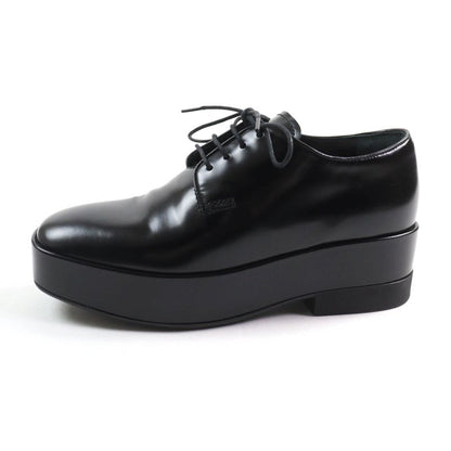 Prada Back Logo Platform Lace Up Leather Shoes Black 35.5 With Box And Storage