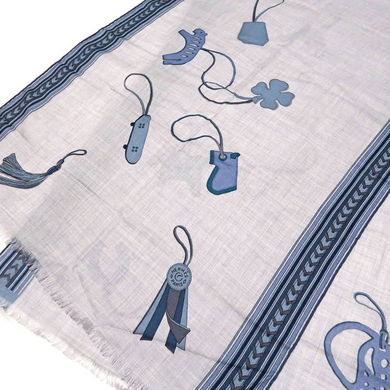 Hermes Shawl Rectangle 70% Cashmere 30% Silk Blue Cashcil Accessories