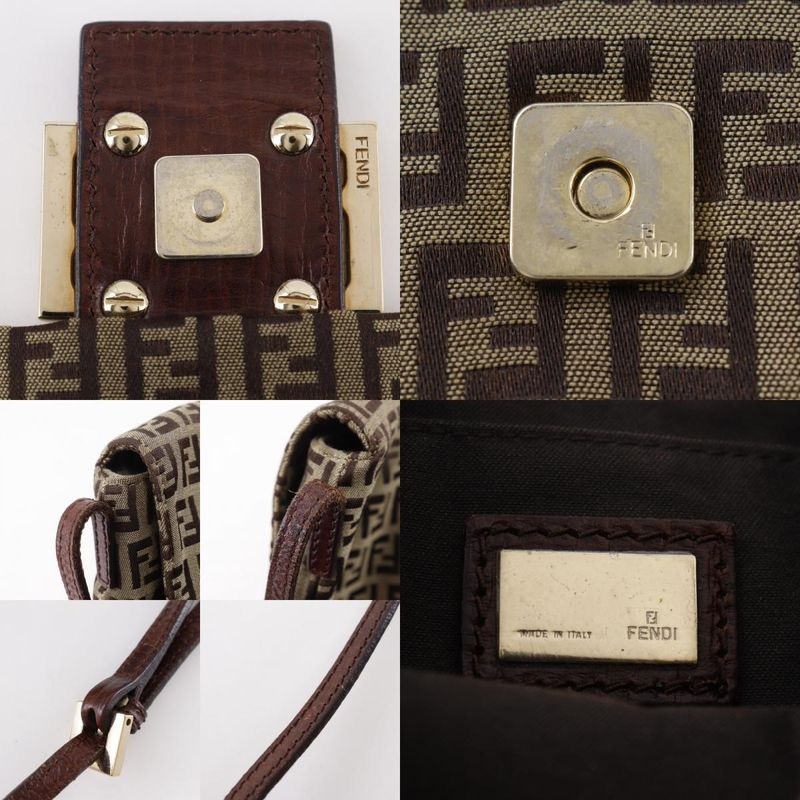 Fendi Zucchino Nylon Canvas Brown Women Shoulder Bag